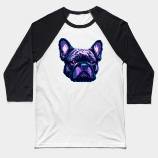 Purple and Black French Bulldog Face Baseball T-Shirt